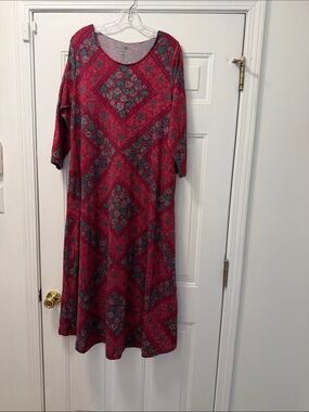 NATURAL LIFE Red Patterned Long Sleeve Scoop Midi Dress